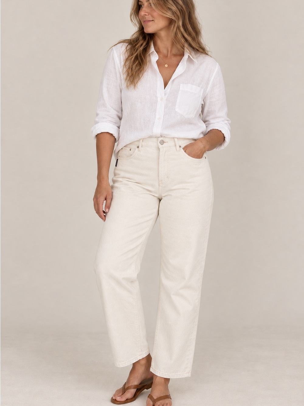 Lauren Ralph Lauren Ivory Straight Leg Jeans Women’s 16 Cream High Rise Denim
